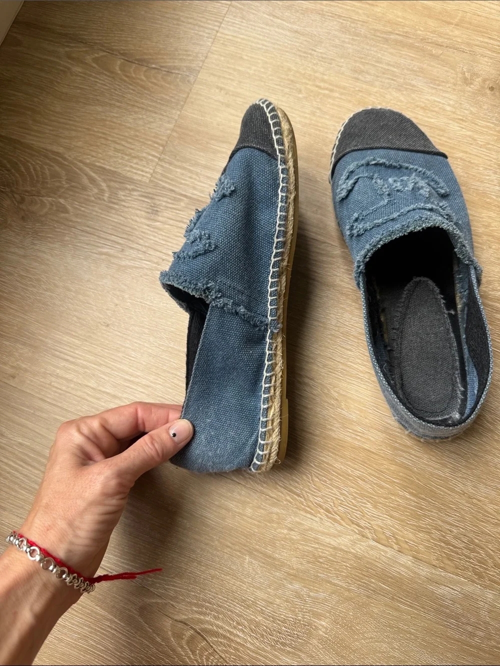 CHANEL Blue Canvas Espadrilles with Black Toe Cap